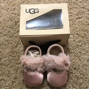 UGG Pink Kids Slippers with Fluffy Trim